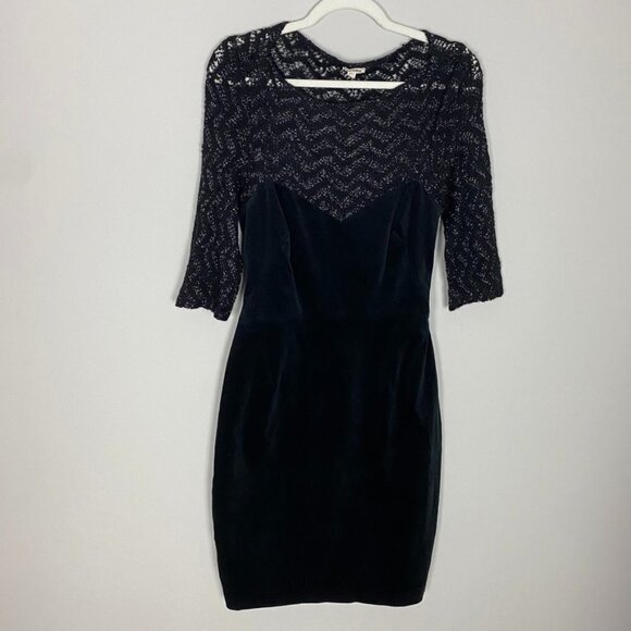 L'Agence Black Chevron Metallic Velvet Sheath Dress Wool Blend Womens 8 - Picture 3 of 12